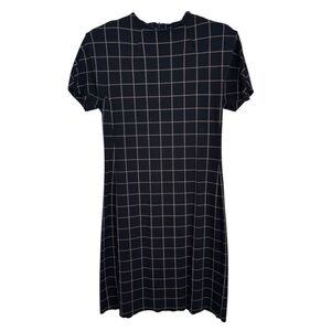 Theory Black & White Grid Print Dolman Shift Short Sleeve Dress Size Small